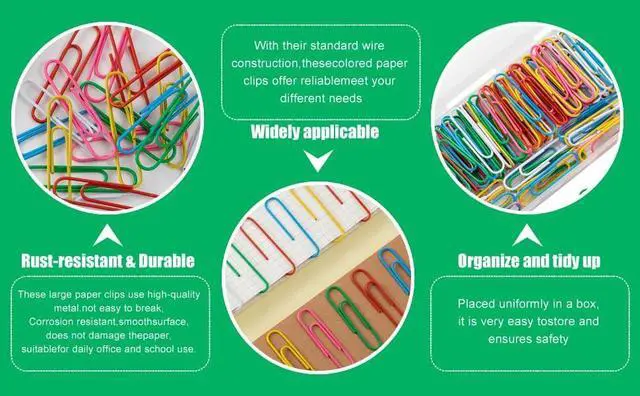 Alt view image 7 of 7 - 110 Pcs 2 Inch Colorful Paper Clips, Assorted Colored Coated Jumbo Reusable Big Paperclips, Durable and Rustproof, Large Colored Paperclips for Office School Document Organizing