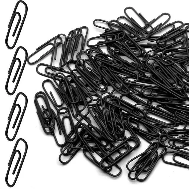 Main image of Luomorgo Black Paper Clips, 1.1 Inch (28mm), 120 Pcs Metal Paperclips | Vinyl Coated Metal, For Office, School, Home, Bookmark & Document Organizer