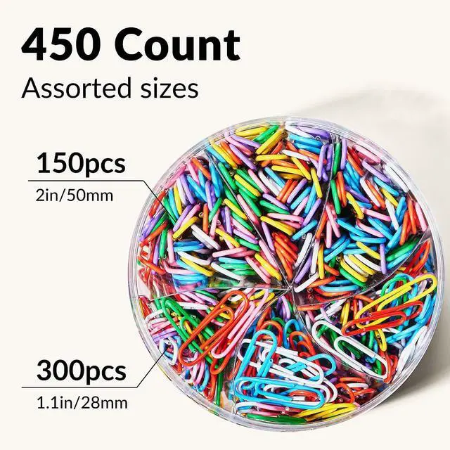 Alt view image 3 of 6 - NEEWAY 450pcs Paper Clips Assorted Sizes, Small and Large Paper Clips (1.1 inch, 2 inch), Coated Paperclips for Office School Document Organizing (Multicolor)