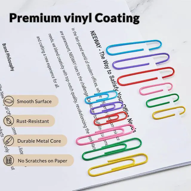 Alt view image 5 of 6 - NEEWAY 450pcs Paper Clips Assorted Sizes, Small and Large Paper Clips (1.1 inch, 2 inch), Coated Paperclips for Office School Document Organizing (Multicolor)