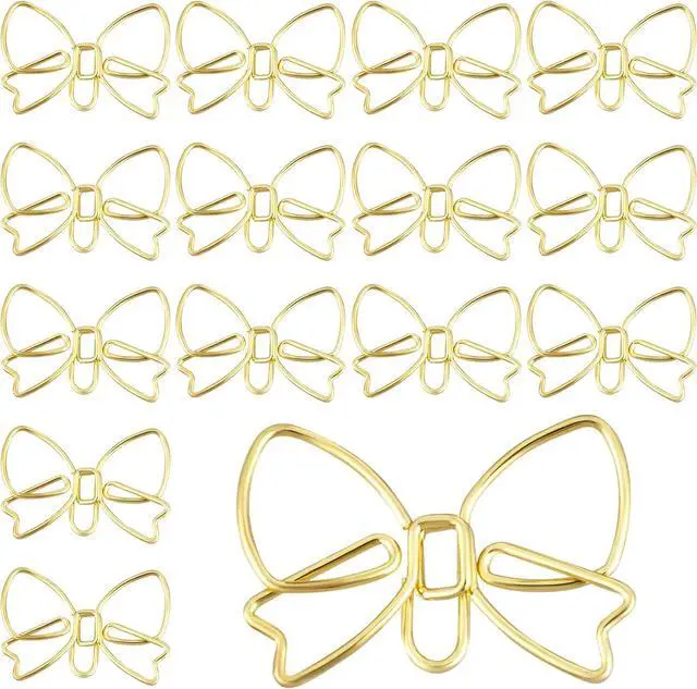 Main image of 15pcs Mini Bow Shape Paper Clips, Gold Fancy Paperclips | Cute Bowknot Metal Bookmarks, Decorative Paper Clamps Holders for Document, Office, Home