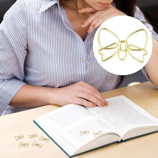 Alt view image 7 of 7 - 15pcs Mini Bow Shape Paper Clips, Gold Fancy Paperclips | Cute Bowknot Metal Bookmarks, Decorative Paper Clamps Holders for Document, Office, Home