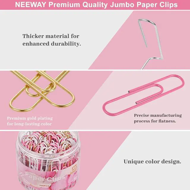 Alt view image 3 of 6 - NEEWAY 200pcs Large Pink Paper Clips, 2 Inch Jumbo Paper Clip, Ceative Colored Paperclips for Paperwork Office School and Personal Use