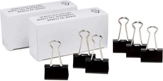 Main image of Amazon Basics Sturdy Binder Clips, Office Supplies, Medium 1.25 inches, Document Organizing, Sturdy Steel, Black, 24 Count (2 Pack of 12)