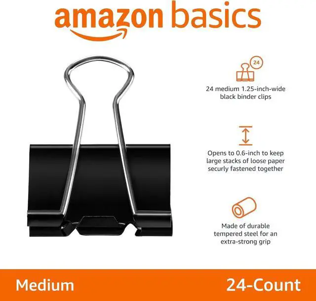 Alt view image 4 of 7 - Amazon Basics Sturdy Binder Clips, Office Supplies, Medium 1.25 inches, Document Organizing, Sturdy Steel, Black, 24 Count (2 Pack of 12)