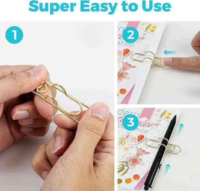 Alt view image 4 of 7 - Oversized Paper Clip with Pen Holder, 4pcs Large Metal Paper Clips | 2 in 1 Paper Clip & Pen Loop, Pen Clips for Teachers, Office Admin, Students, Planner Lovers, Desktop & Notebook Organizer