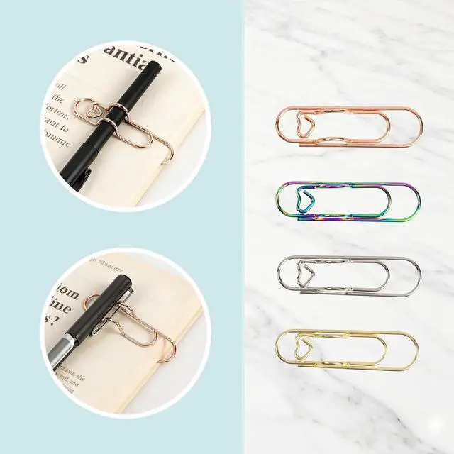 Alt view image 2 of 7 - Oversized Paper Clip with Pen Holder, 4pcs Large Metal Paper Clips | 2 in 1 Paper Clip & Pen Loop, Pen Clips for Teachers, Office Admin, Students, Planner Lovers, Desktop & Notebook Organizer