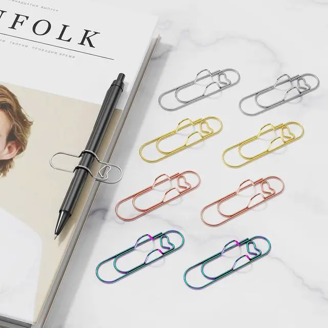 Alt view image 6 of 7 - Oversized Paper Clip with Pen Holder, 4pcs Large Metal Paper Clips | 2 in 1 Paper Clip & Pen Loop, Pen Clips for Teachers, Office Admin, Students, Planner Lovers, Desktop & Notebook Organizer