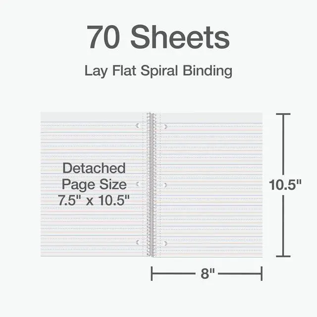 Alt view image 2 of 7 - Oxford Primary Ruled Spiral Notebooks, Writing/Drawing Practice for Kids, Grades Pre-K, K-2, 70 Sheets, 8 x 10.5 Inches, Black, 3 Pack (1002542)