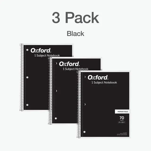 Alt view image 7 of 7 - Oxford Primary Ruled Spiral Notebooks, Writing/Drawing Practice for Kids, Grades Pre-K, K-2, 70 Sheets, 8 x 10.5 Inches, Black, 3 Pack (1002542)