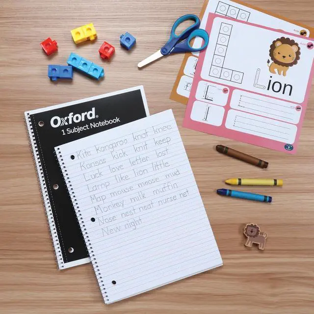 Alt view image 6 of 7 - Oxford Primary Ruled Spiral Notebooks, Writing/Drawing Practice for Kids, Grades Pre-K, K-2, 70 Sheets, 8 x 10.5 Inches, Black, 3 Pack (1002542)