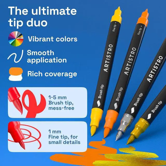Alt view image 3 of 7 - ARTISTRO 24 Dual-Tip Acrylic Paint Marker Pens for Drawing | For Fabric, Rock, Glass, Wood, & Molds, Arts & Crafts Gift for Adults, Teens, & Kids, Classroom Must Haves & School Supplies