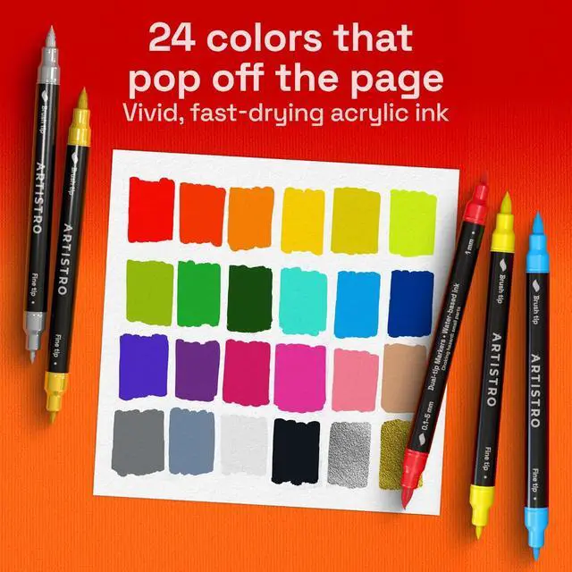 Alt view image 2 of 7 - ARTISTRO 24 Dual-Tip Acrylic Paint Marker Pens for Drawing | For Fabric, Rock, Glass, Wood, & Molds, Arts & Crafts Gift for Adults, Teens, & Kids, Classroom Must Haves & School Supplies