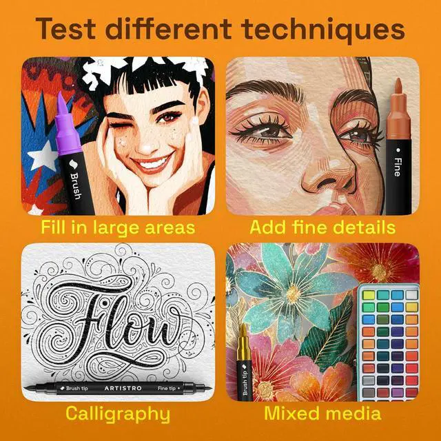 Alt view image 5 of 7 - ARTISTRO 24 Dual-Tip Acrylic Paint Marker Pens for Drawing | For Fabric, Rock, Glass, Wood, & Molds, Arts & Crafts Gift for Adults, Teens, & Kids, Classroom Must Haves & School Supplies
