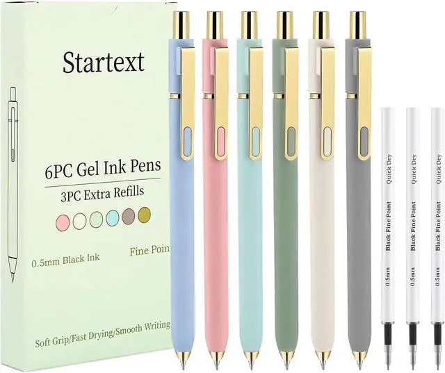 Main image of Gel Pens 6-Pack with Extra 3 Refills, 0.5mm Black Ink Fine Point Smooth Writing Pens, Quick Dry Ink No Smudge, Retractable Pens for Journaling Note Taking,Gift for Nurses,Teachers (Morandi- 6 Pcs)
