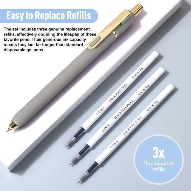 Alt view image 2 of 7 - Gel Pens 6-Pack with Extra 3 Refills, 0.5mm Black Ink Fine Point Smooth Writing Pens, Quick Dry Ink No Smudge, Retractable Pens for Journaling Note Taking,Gift for Nurses,Teachers (Morandi- 6 Pcs)
