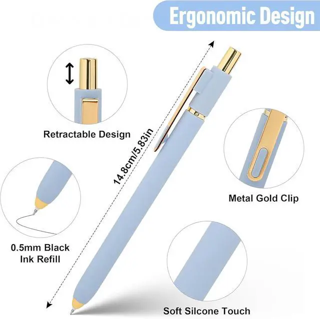 Alt view image 4 of 7 - Gel Pens 6-Pack with Extra 3 Refills, 0.5mm Black Ink Fine Point Smooth Writing Pens, Quick Dry Ink No Smudge, Retractable Pens for Journaling Note Taking,Gift for Nurses,Teachers (Morandi- 6 Pcs)