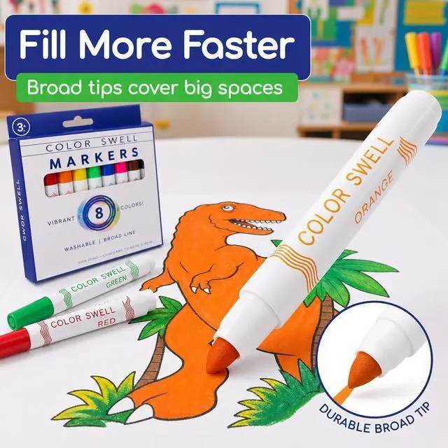 Alt view image 4 of 7 - Color Swell Bulk Markers, 1 Pack, 8 per Pack (8 Total) - Broad Line