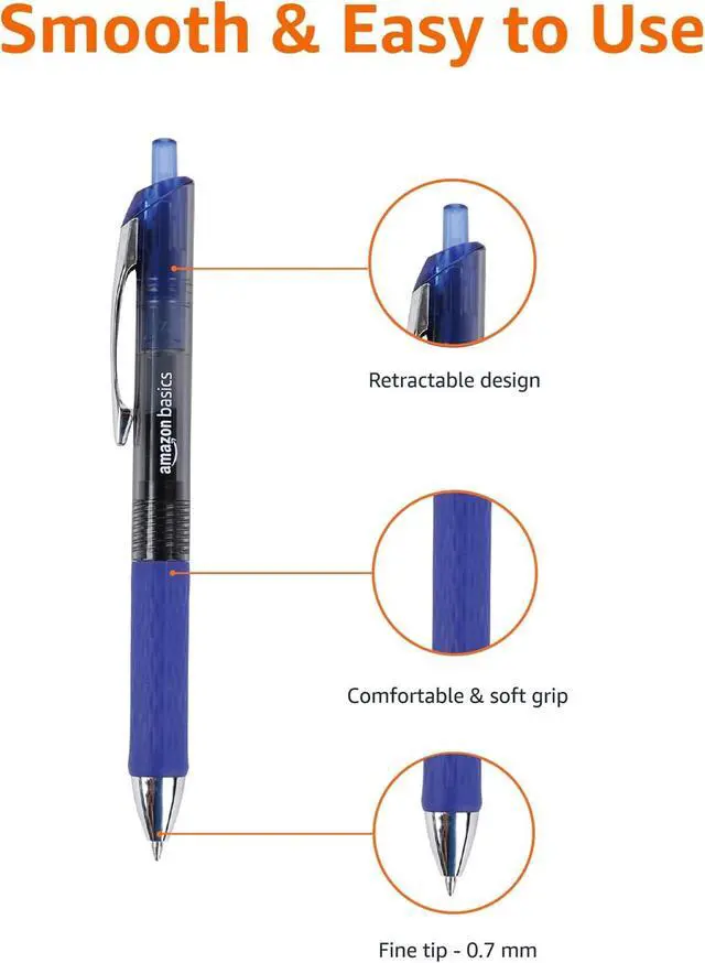 Alt view image 4 of 7 - Amazon Basics Retractable Gel Pens, Fine Point 0.7mm, Smooth Writing, No-Smear Ink, Blue, 12-Pack