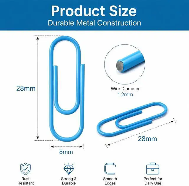 Alt view image 3 of 7 - Colored Paper Clips, 500 Count, Strong Hold, 28mm, Assorted Colors | Smooth Coated Metal, Color-Coded Organization, Boxed for Easy Organization, Office, School & Home Use