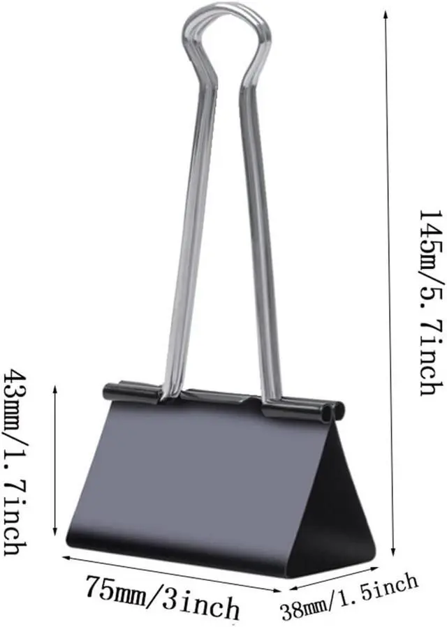Alt view image 2 of 7 - Extra Large Binder Clips 3 inch super big Binder Clips 6 Pack Big Metal Paper Clamps Black (3 Inch)