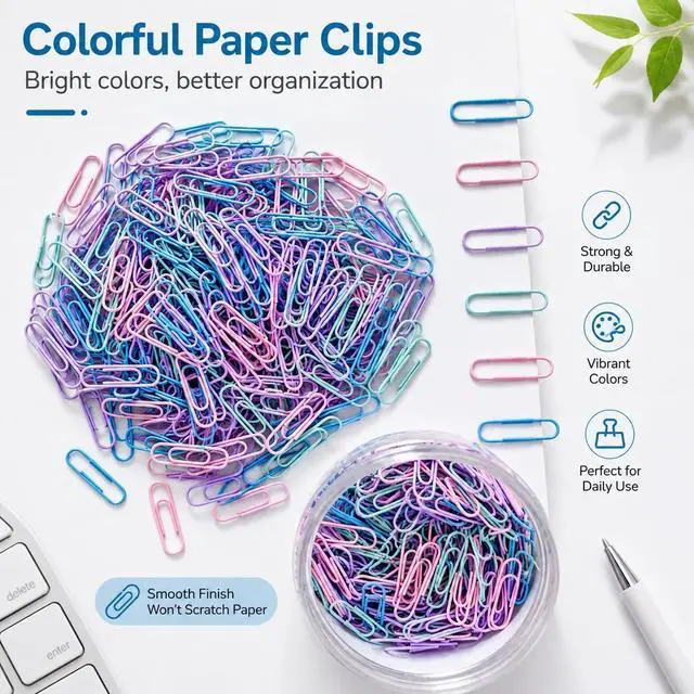 Alt view image 5 of 7 - Colored Paper Clips, 500 Count, Strong Hold, 28mm, Assorted Colors | Smooth Coated Metal, Color-Coded Organization, Boxed for Easy Organization, Office, School & Home Use