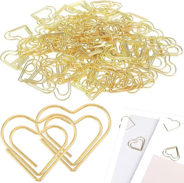 Main image of Adullpony Cute Metal Heart Paper Clips: Love Shape Gold Binder Paperclips Mini Bookmark 100Pcs Document Note Sorting Organizer for Wedding Decorative Office Supplies