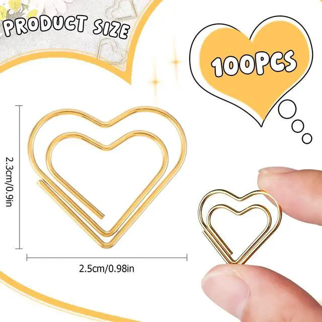 Alt view image 2 of 7 - Adullpony Cute Metal Heart Paper Clips: Love Shape Gold Binder Paperclips Mini Bookmark 100Pcs Document Note Sorting Organizer for Wedding Decorative Office Supplies