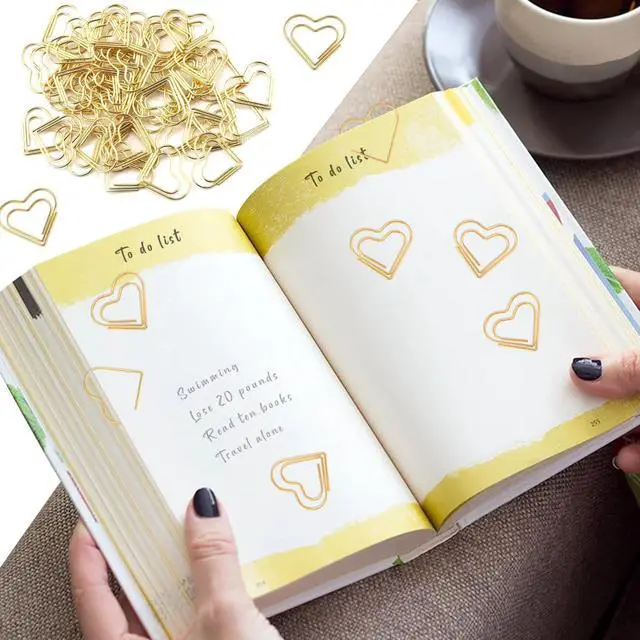 Alt view image 3 of 7 - Adullpony Cute Metal Heart Paper Clips: Love Shape Gold Binder Paperclips Mini Bookmark 100Pcs Document Note Sorting Organizer for Wedding Decorative Office Supplies
