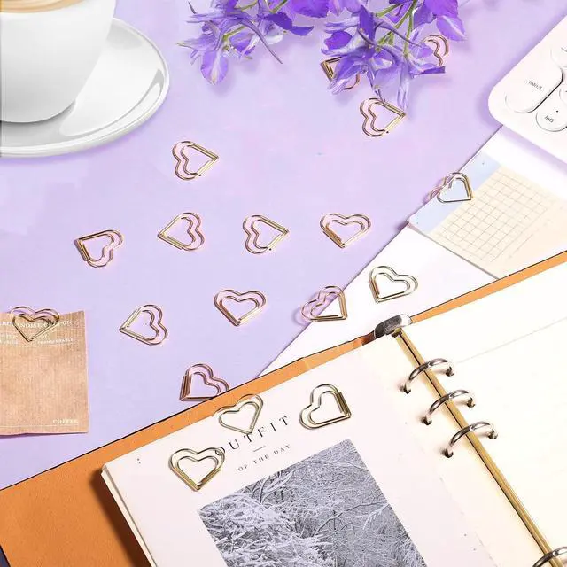 Alt view image 4 of 7 - Adullpony Cute Metal Heart Paper Clips: Love Shape Gold Binder Paperclips Mini Bookmark 100Pcs Document Note Sorting Organizer for Wedding Decorative Office Supplies