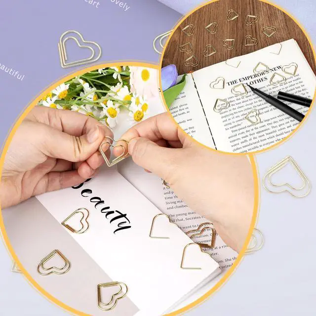 Alt view image 5 of 7 - Adullpony Cute Metal Heart Paper Clips: Love Shape Gold Binder Paperclips Mini Bookmark 100Pcs Document Note Sorting Organizer for Wedding Decorative Office Supplies