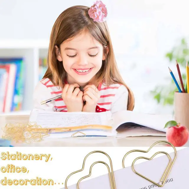 Alt view image 7 of 7 - Adullpony Cute Metal Heart Paper Clips: Love Shape Gold Binder Paperclips Mini Bookmark 100Pcs Document Note Sorting Organizer for Wedding Decorative Office Supplies