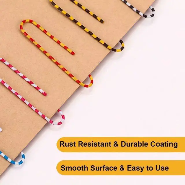 Alt view image 2 of 6 - Vinaco Color Stripe Large Paper Clips, 100 Pcs 2", Rustproof Office Use | Vinyl Coated Steel Paperclips, Burr-Free Non-Scratch Edges for Office School DIY & Document Organizing