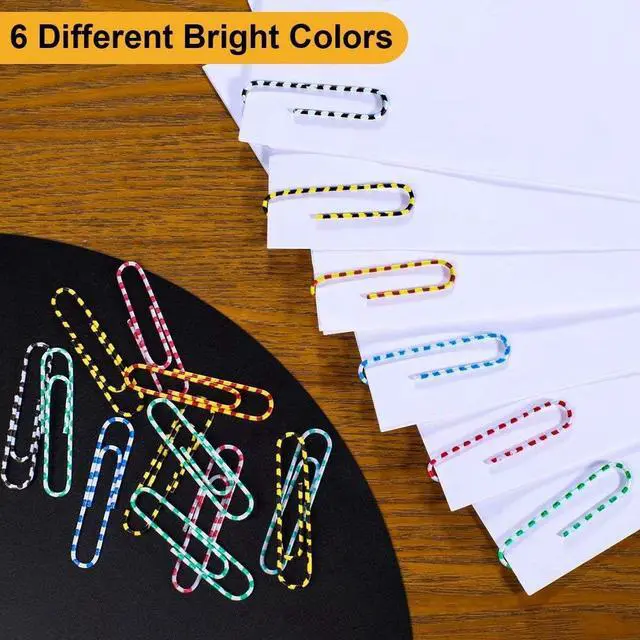Alt view image 3 of 6 - Vinaco Color Stripe Large Paper Clips, 100 Pcs 2", Rustproof Office Use | Vinyl Coated Steel Paperclips, Burr-Free Non-Scratch Edges for Office School DIY & Document Organizing