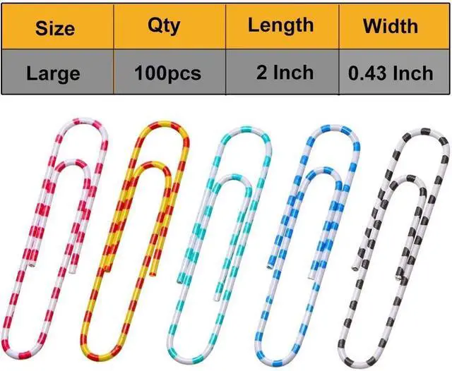 Alt view image 4 of 6 - Vinaco Color Stripe Large Paper Clips, 100 Pcs 2", Rustproof Office Use | Vinyl Coated Steel Paperclips, Burr-Free Non-Scratch Edges for Office School DIY & Document Organizing