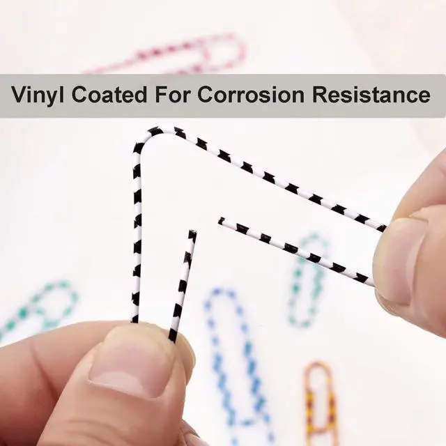 Alt view image 6 of 6 - Vinaco Color Stripe Large Paper Clips, 100 Pcs 2", Rustproof Office Use | Vinyl Coated Steel Paperclips, Burr-Free Non-Scratch Edges for Office School DIY & Document Organizing