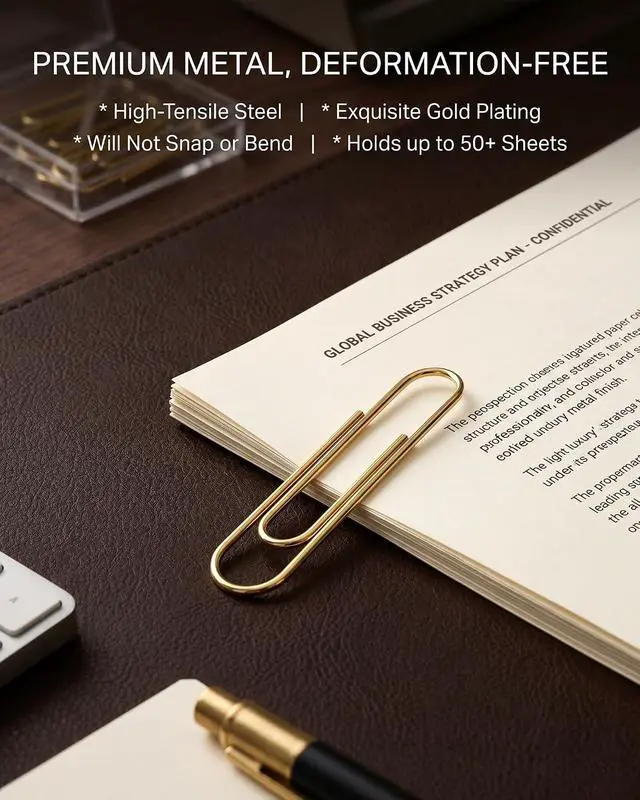 Alt view image 3 of 7 - 80 Count Gold Paper Clips, 2 Inch Large Smooth Metal Office Clips | Rust-resistant gold metal clips with a smooth, snag-free finish. Ideal for office document organizing, wedding crafts & DIY