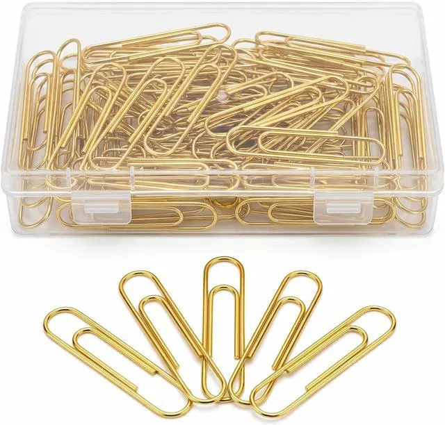 Main image of 80 Count Gold Paper Clips, 2 Inch Large Smooth Metal Office Clips | Rust-resistant gold metal clips with a smooth, snag-free finish. Ideal for office document organizing, wedding crafts & DIY