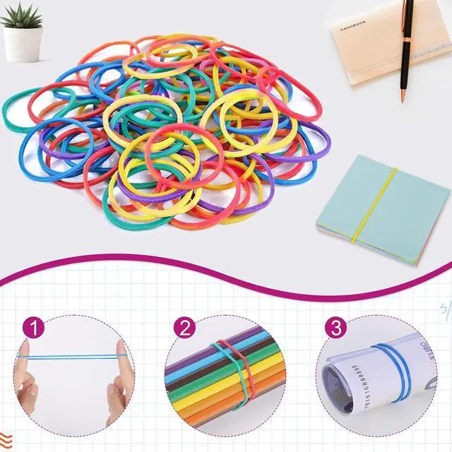 Alt view image 5 of 7 - 350 Pcs Colored Paper Clips with Binderclips Rubber Bands Push Pins | Assorted Sizes, In A Divided Round Storage Box, For Bulletin Boards Office, School And Home