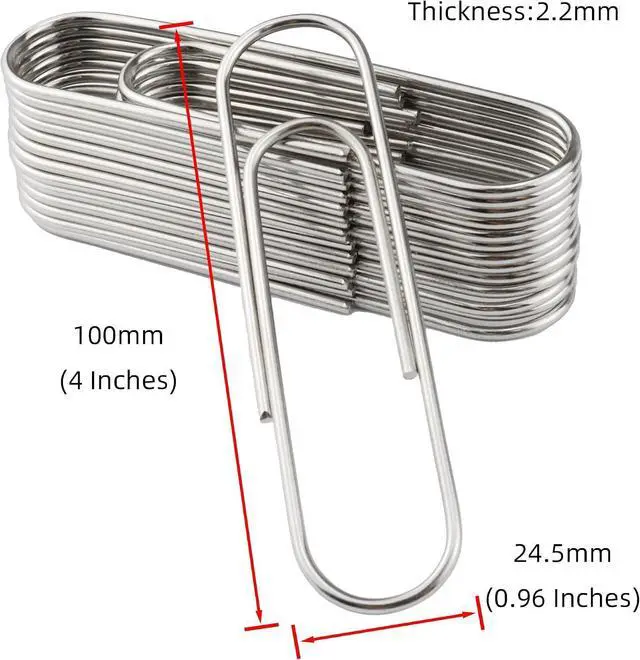 Alt view image 2 of 7 - 14 PCS 4 Inch (100mm) Extra Large Paper Clips Silver Rust Resistant Metal Strong Jumbo Paperclips for Office School Documents