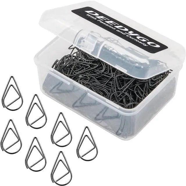 Main image of DEEDYGO 250 PCS Black Paper Clips Teardrop Paperclips, 1 Inch | Stainless Steel, Cute Drop-shape, Office Stationery, Wedding Invitations, Scrapbooking Crafts, Bookmarks, Women Planners