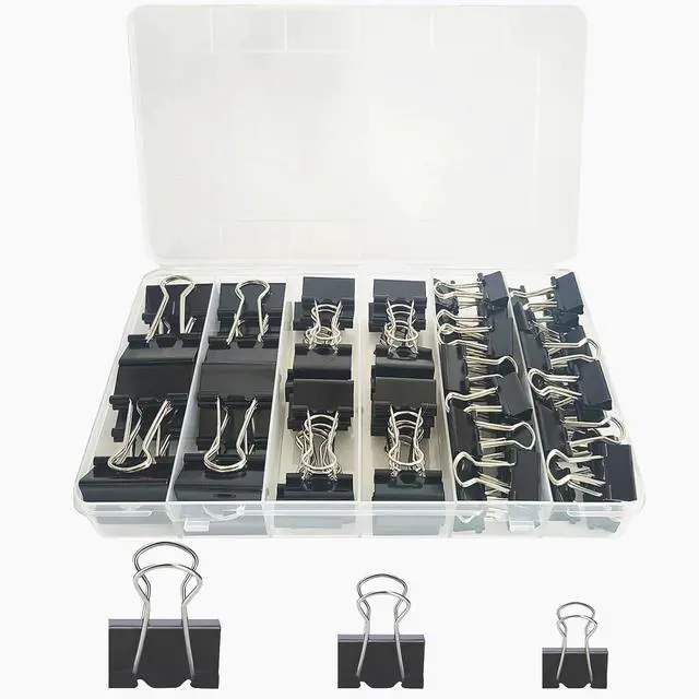 Main image of 76 Pcs Black Binder Clips Paper Clamps Set Assorted Sizes Large Medium Small for Office School and Home