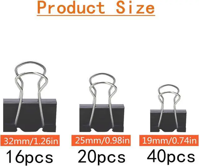 Alt view image 2 of 7 - 76 Pcs Black Binder Clips Paper Clamps Set Assorted Sizes Large Medium Small for Office School and Home