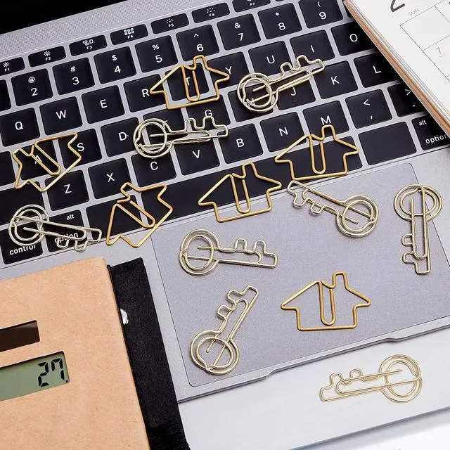 Alt view image 5 of 6 - Gueevin 102 Pack House and Key Shaped Paper Clips with 2 Boxes,Gold | 50 House Shaped Paper Clips, 50 Key Style in Clear Cases, For Realty Professionals, Office Organizing, Cute Desk Accessories