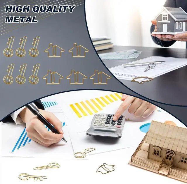 Alt view image 6 of 6 - Gueevin 102 Pack House and Key Shaped Paper Clips with 2 Boxes,Gold | 50 House Shaped Paper Clips, 50 Key Style in Clear Cases, For Realty Professionals, Office Organizing, Cute Desk Accessories