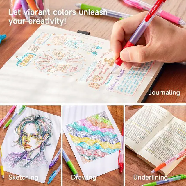 Alt view image 5 of 7 - Colored Gel Pens, Lineon 20 Colors Retractable Gel Ink Pens with Grip, Medium Point(0.7mm) Smooth Writing Pens Perfect for Adults and Kids Journal Notebook Planner, Writing in Office and School