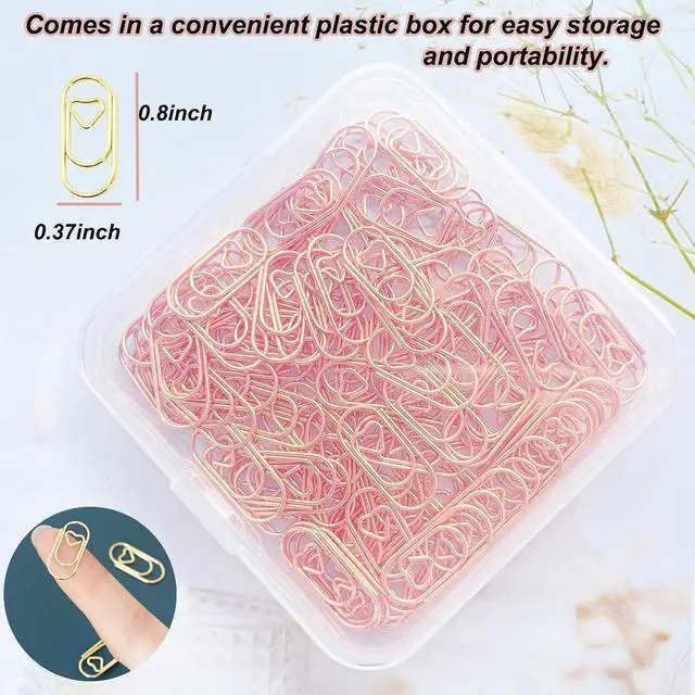 Alt view image 2 of 7 - 120 PCS Gold Heart Shaped Paper Clips 0.78inch Small Paper Clips Cute Mini Paperclips Invitations Paperclips Decorative Paper Clips for Office School Home Desk Organizers (Rose Gold)