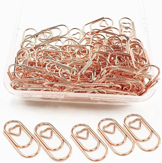 Main image of 120 PCS Gold Heart Shaped Paper Clips 0.78inch Small Paper Clips Cute Mini Paperclips Invitations Paperclips Decorative Paper Clips for Office School Home Desk Organizers (Rose Gold)