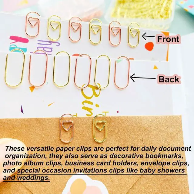 Alt view image 3 of 7 - 120 PCS Gold Heart Shaped Paper Clips 0.78inch Small Paper Clips Cute Mini Paperclips Invitations Paperclips Decorative Paper Clips for Office School Home Desk Organizers (Rose Gold)