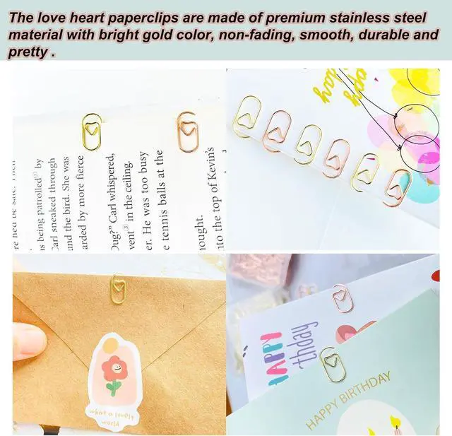 Alt view image 7 of 7 - 120 PCS Gold Heart Shaped Paper Clips 0.78inch Small Paper Clips Cute Mini Paperclips Invitations Paperclips Decorative Paper Clips for Office School Home Desk Organizers (Rose Gold)